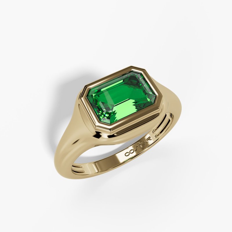 10K Gold Lab-Created Emerald Bezel Ring