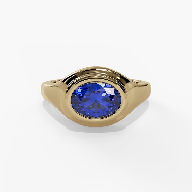 10K Gold Lab-Created Blue Sapphire Bezel Ring