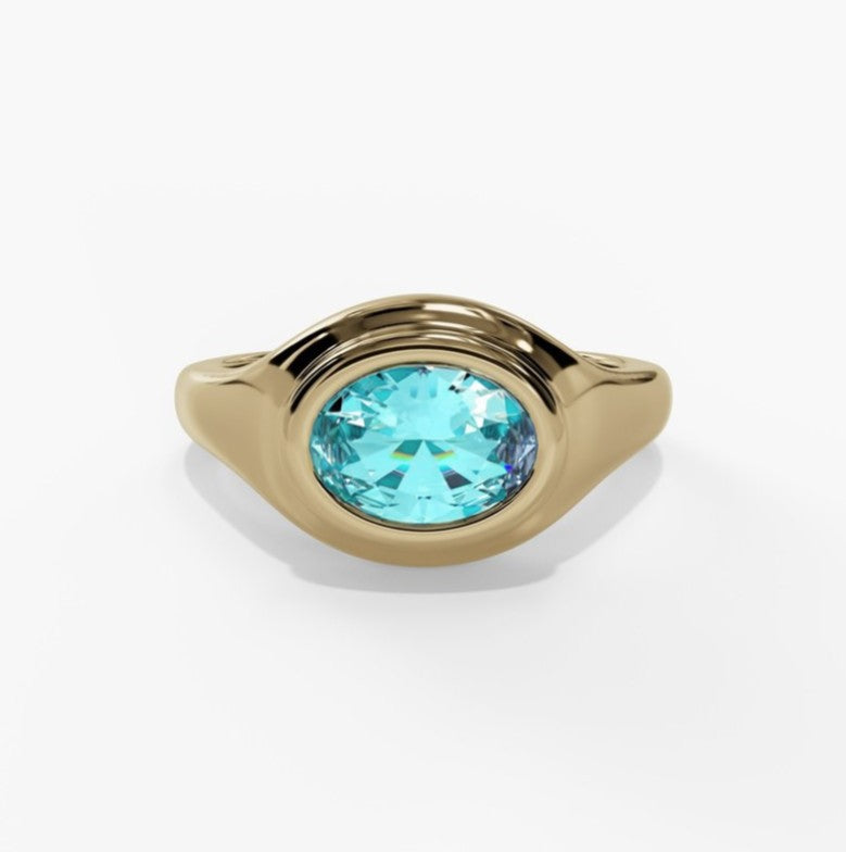 10K Gold Blue Topaz Bezel Ring