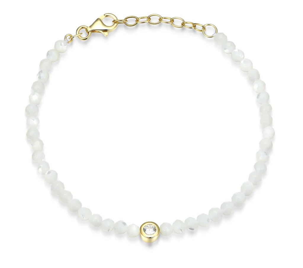 14K Gold Plated Beaded Mother of Pearl Bracelet