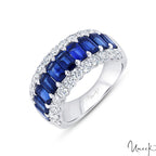 18K White Gold Sapphire & Diamond Three-Row Anniversary Ring