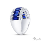 18K White Gold Sapphire & Diamond Three-Row Anniversary Ring
