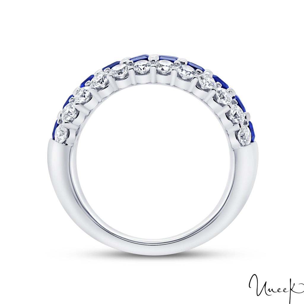18K White Gold Sapphire & Diamond Three-Row Anniversary Ring