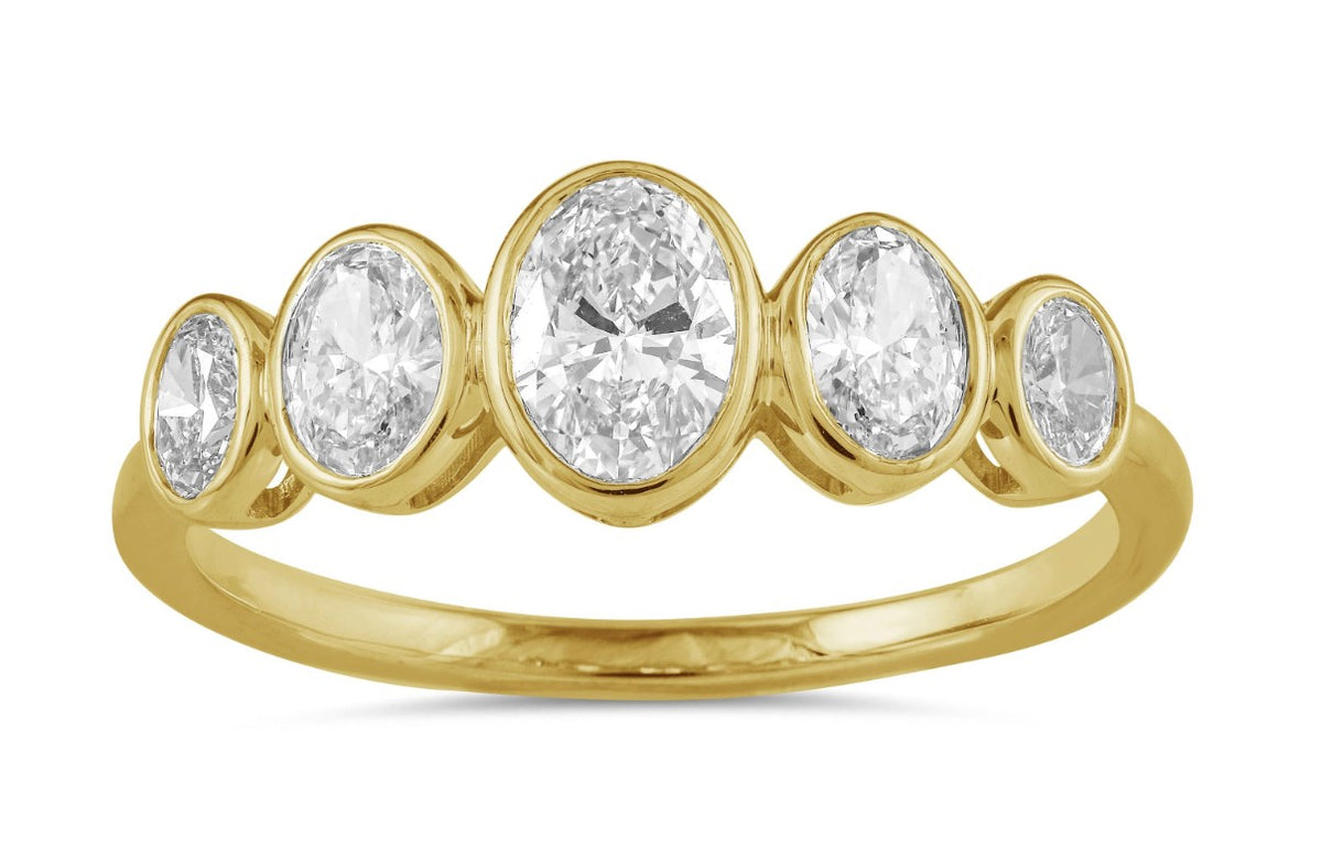 14K Yellow Gold Five Stone Bezel Diamond Fashion Ring