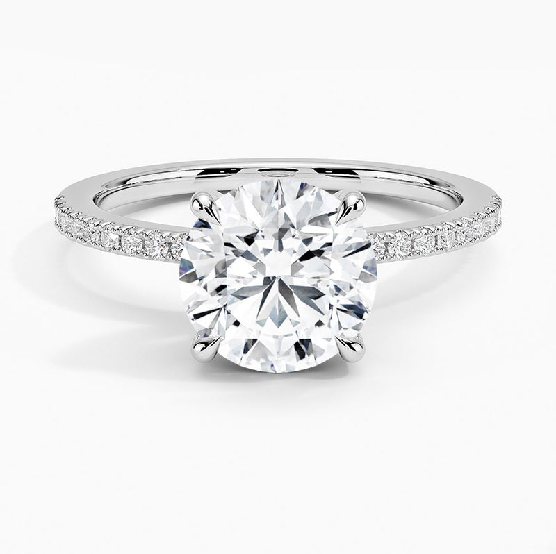 14K White Gold Hidden Halo Diamond Enagement Ring
