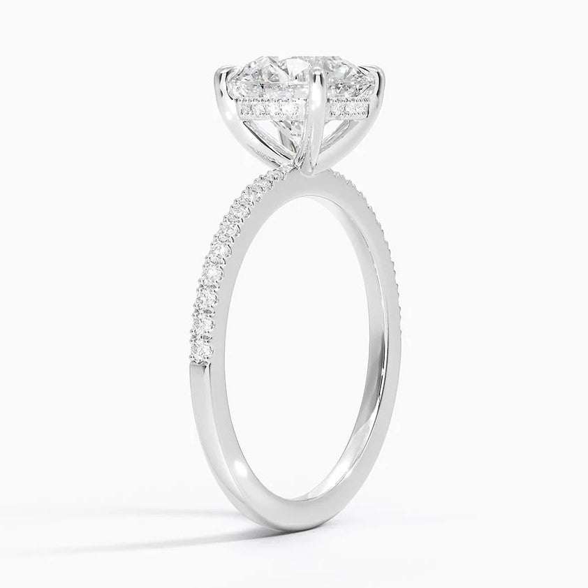 14K White Gold Hidden Halo Diamond Enagement Ring