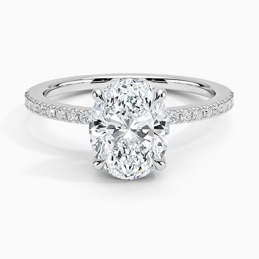 14K White Gold Hidden Halo Diamond Enagement Ring