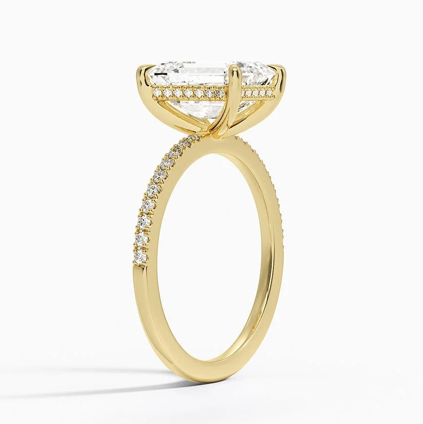 14K Yellow Gold Hidden Halo Diamond Enagement Ring