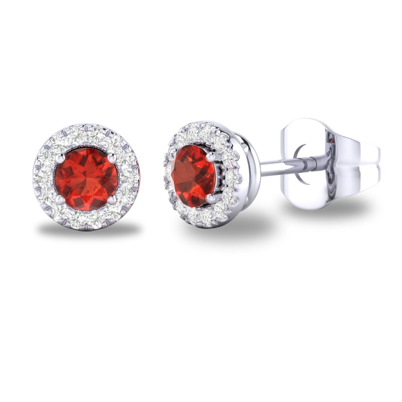 10K White Gold Garnet and Diamond Halo Birthstone Earrings