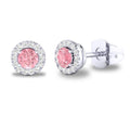 10K White Gold Pink Tourmaline Halo Birthstone Earrings