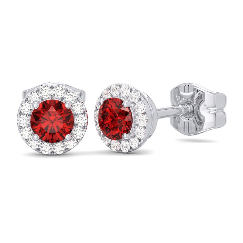 10K Gold Ruby and Diamond Halo Birthstone Earrings