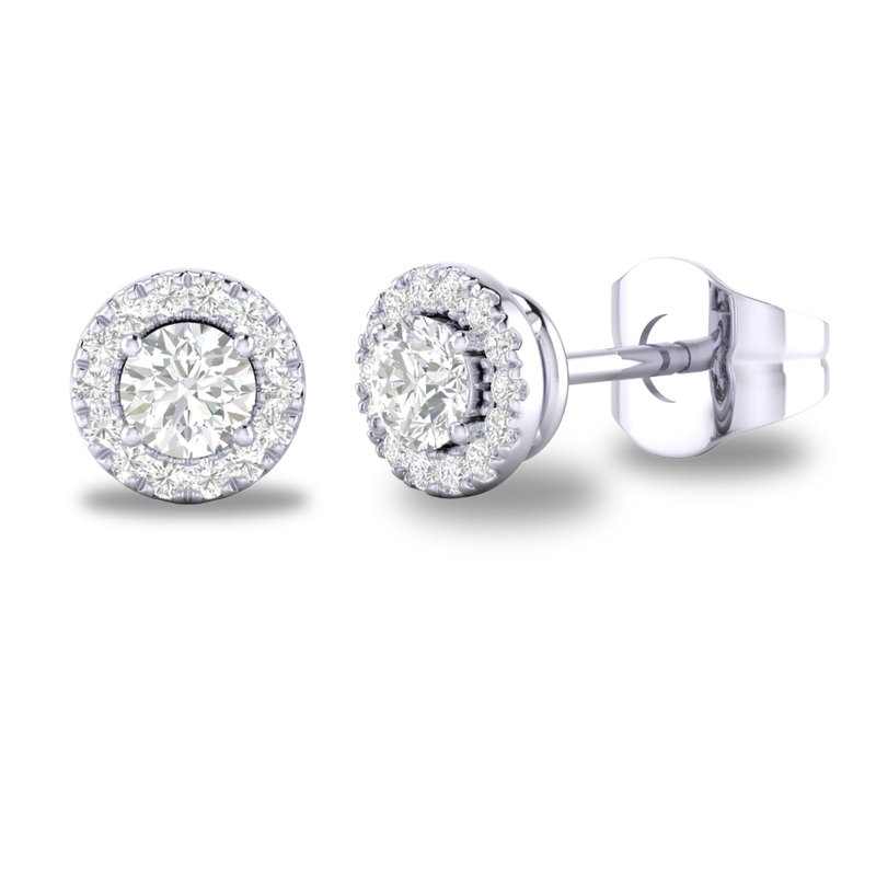 10K White Gold White Sapphire and Diamond Halo Birthstone Earrings