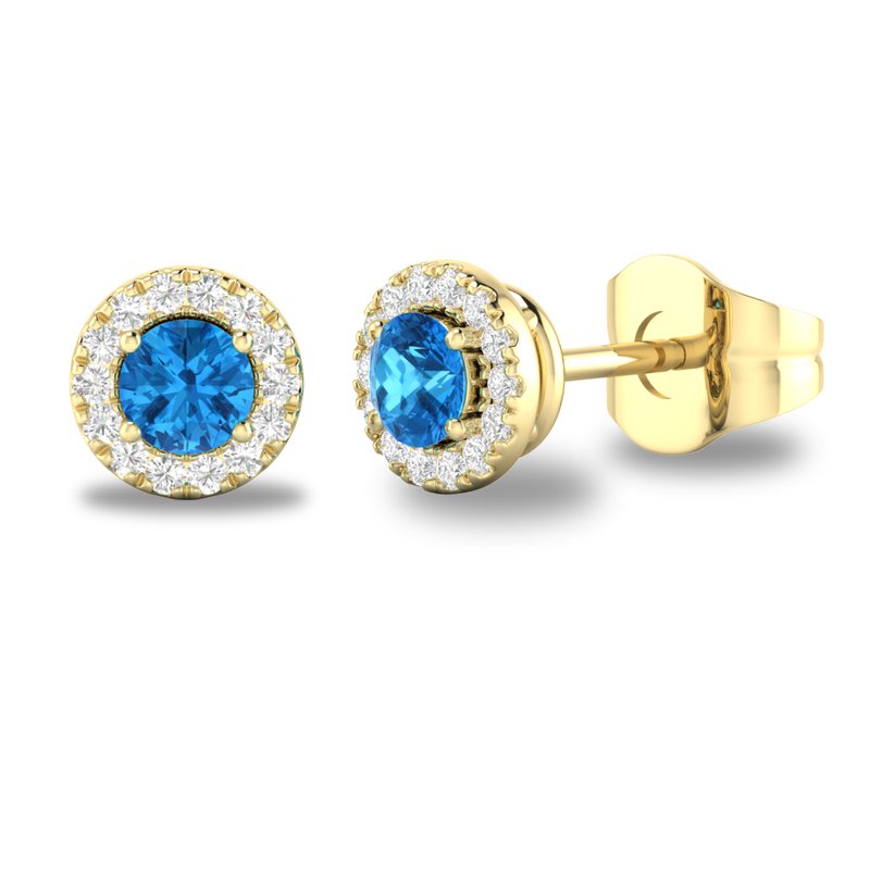 10K Gold Halo Aquamarine and Diamond Birthstone Earrings