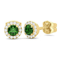 10K Gold Emerald and Diamond Halo Birthstone Earrings