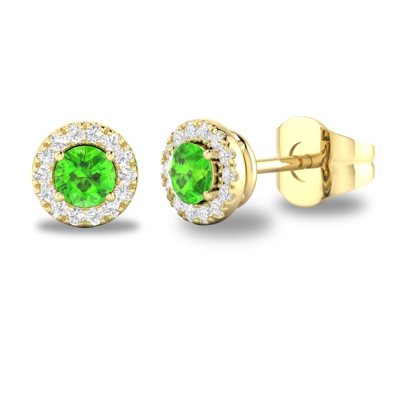 10K Gold Peridot and Diamond Halo Birthstone Earrings