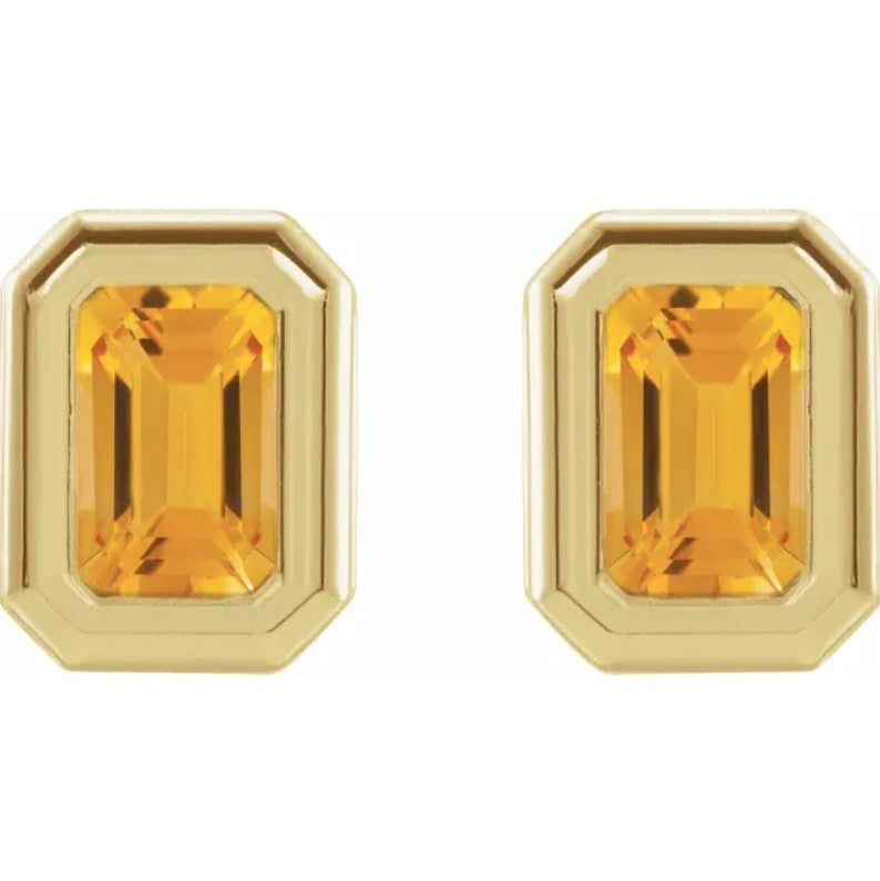 10K Gold Citrine Bezel Birthstone Earrings