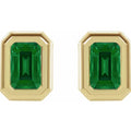 10K Gold Lab Created Emerald Bezel Birthstone Earrings