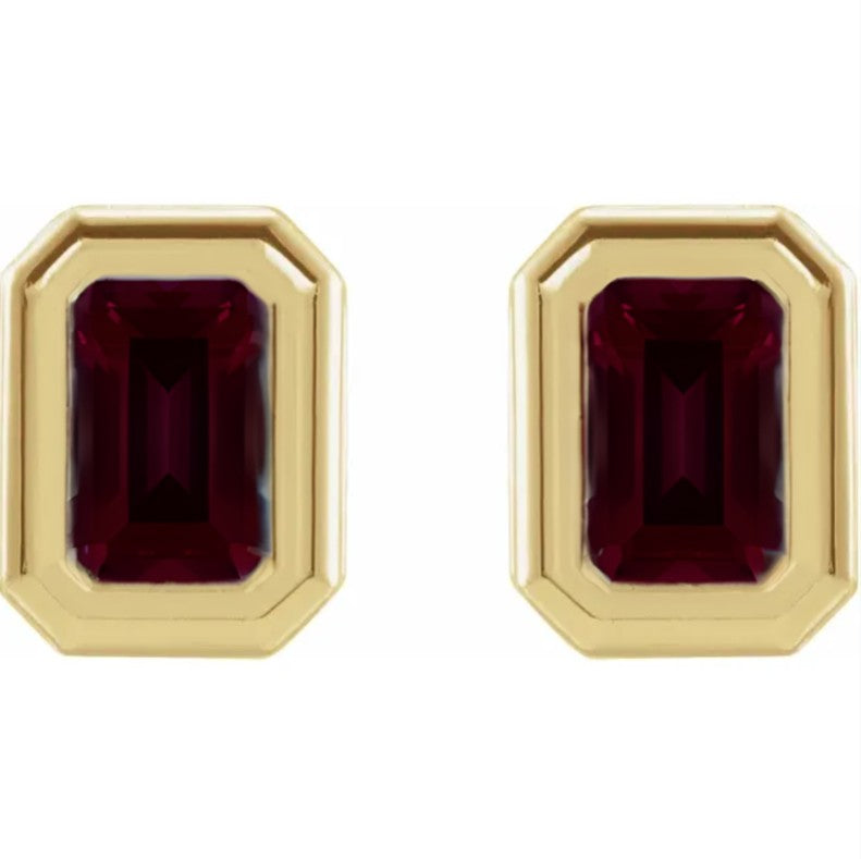 10K Gold Garnet Bezel Birthstone Earrings