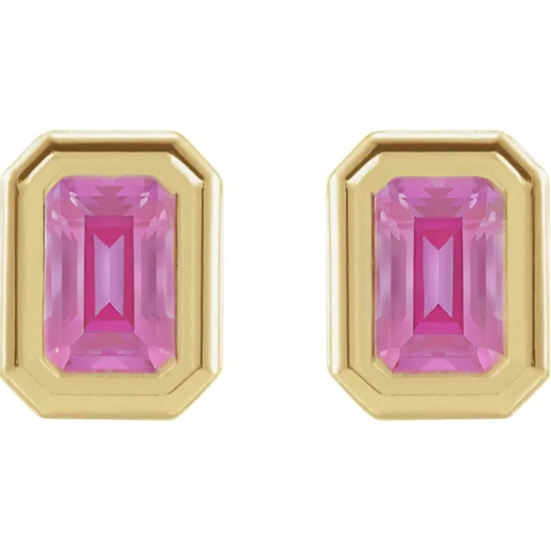 10K Gold PinkTourmaline Bezel Birthstone Earrings