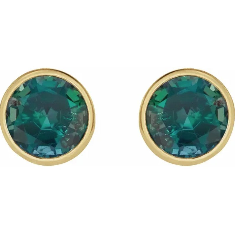 10K Gold Lab Created Alexandrites Bezel Birthstone Earrings