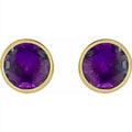 10K Gold Amethyst Bezel Birthstone Earrings