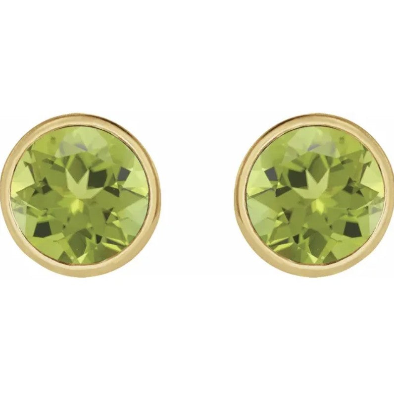 10K Gold Peridot Bezel Birthstone Earrings
