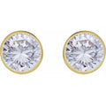 10K Gold Lab Created White Sapphire Bezel Birthstone Earrings
