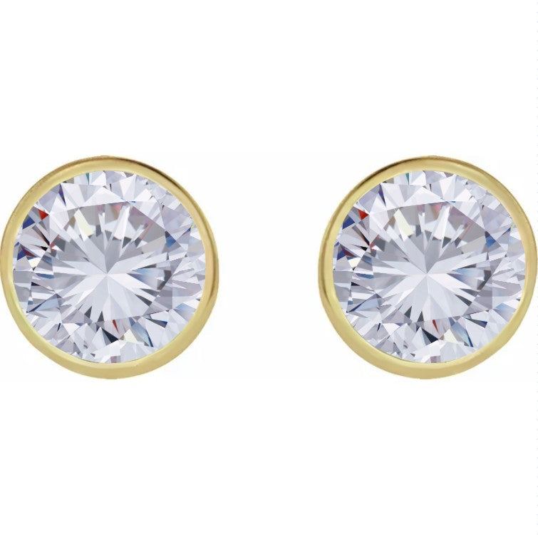 10K Gold Lab Created White Sapphire Bezel Birthstone Earrings