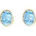 10K Gold Aquamarine Bezel Birthstone Earrings