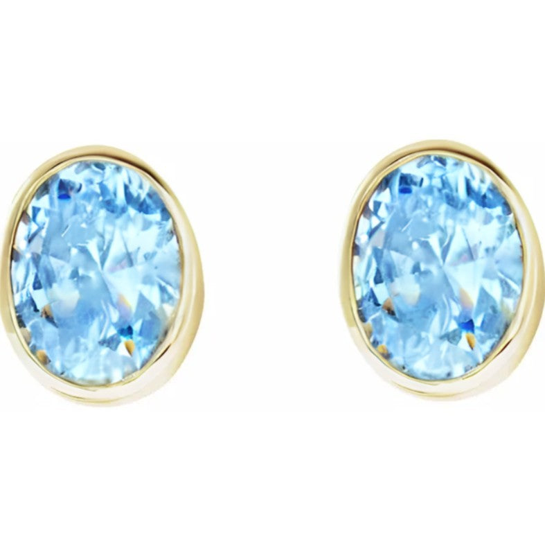 10K Gold Aquamarine Bezel Birthstone Earrings