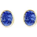 10K Gold Lab Created Blue Sapphire Bezel Birthstone Earrings