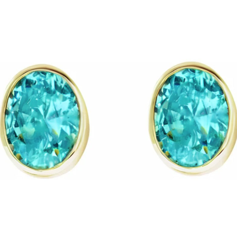 10K Gold Blue Topaz Bezel Birthstone Earrings