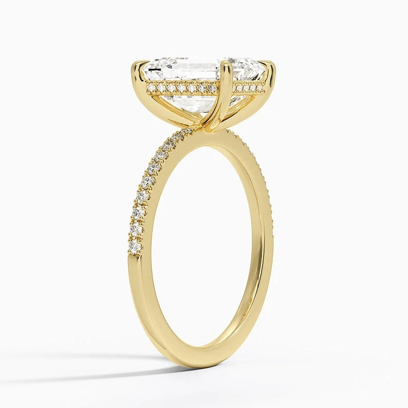 14K Yellow Gold Hidden Halo Diamond Engagement Ring