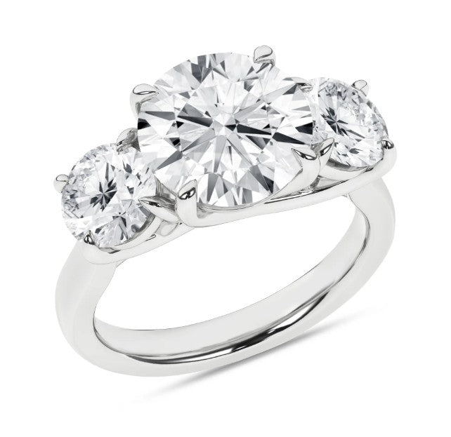 14K White Gold Three Stone Lab Grown Diamond Engagement Ring