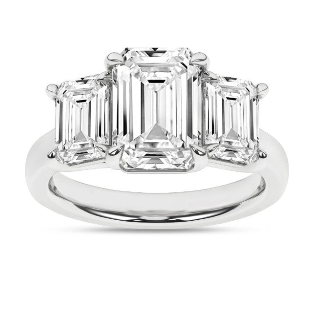 14K White Gold Three Stone Lab Grown Diamond Engagement Ring