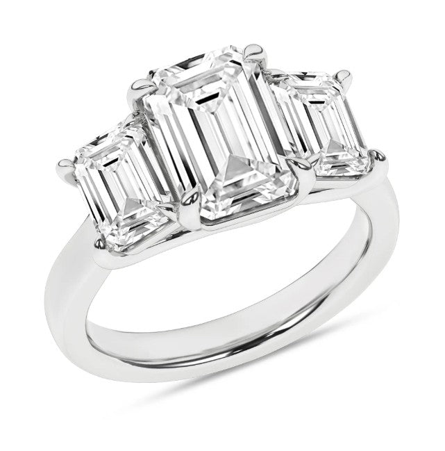 14K White Gold Three Stone Lab Grown Diamond Engagement Ring