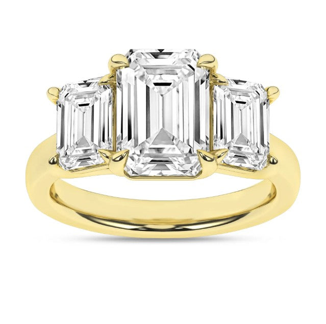 14K Yellow Gold Three Stone Lab Grown Diamond Engagement Ring