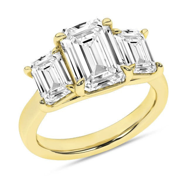 14K Yellow Gold Three Stone Lab Grown Diamond Engagement Ring