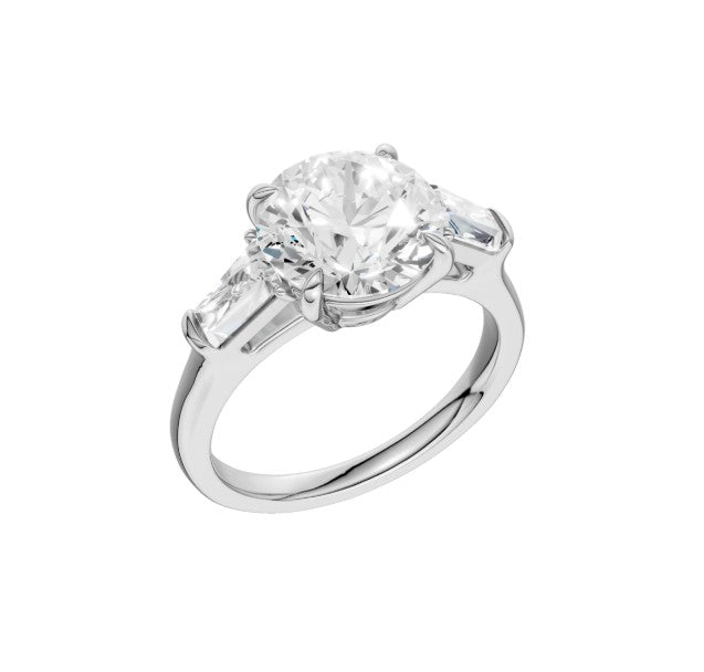 14K White Gold Three Stone Lab Grown Diamond Engagement Ring