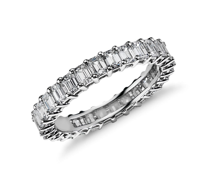 18K White Gold Emerald Eternity Diamond Wedding Band