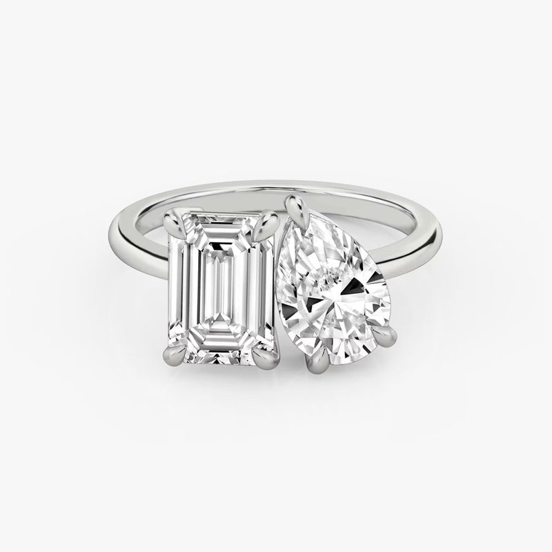 14K White Gold Two Stone Lab Grown Diamond Fashion Ring