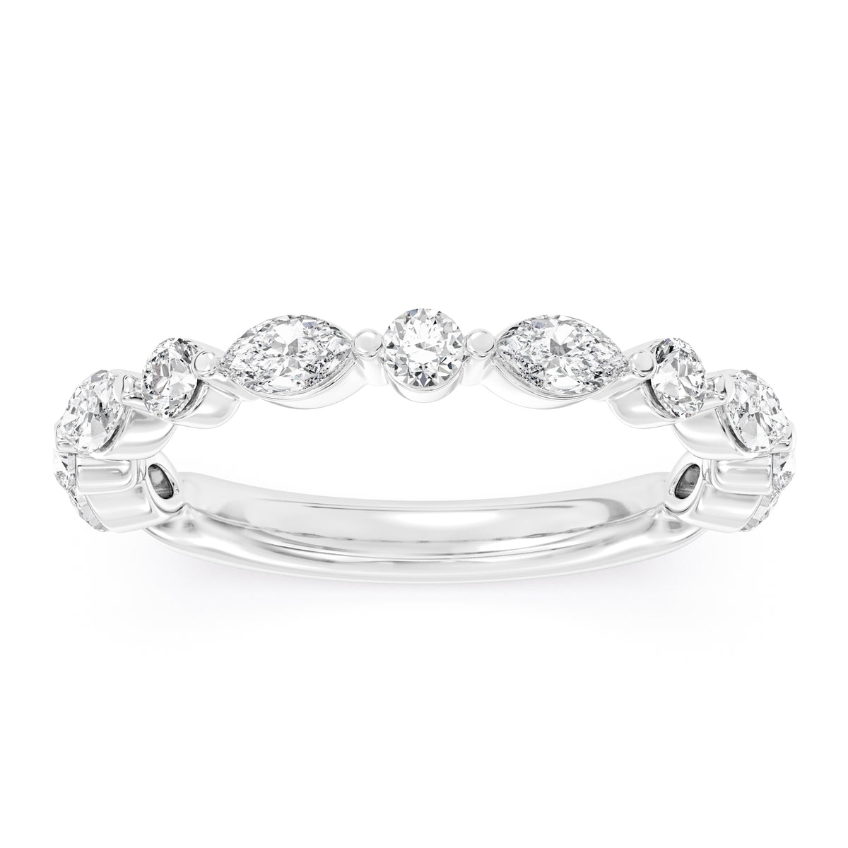 14K White Gold Alternating Lab Grown Diamond Wedding Band