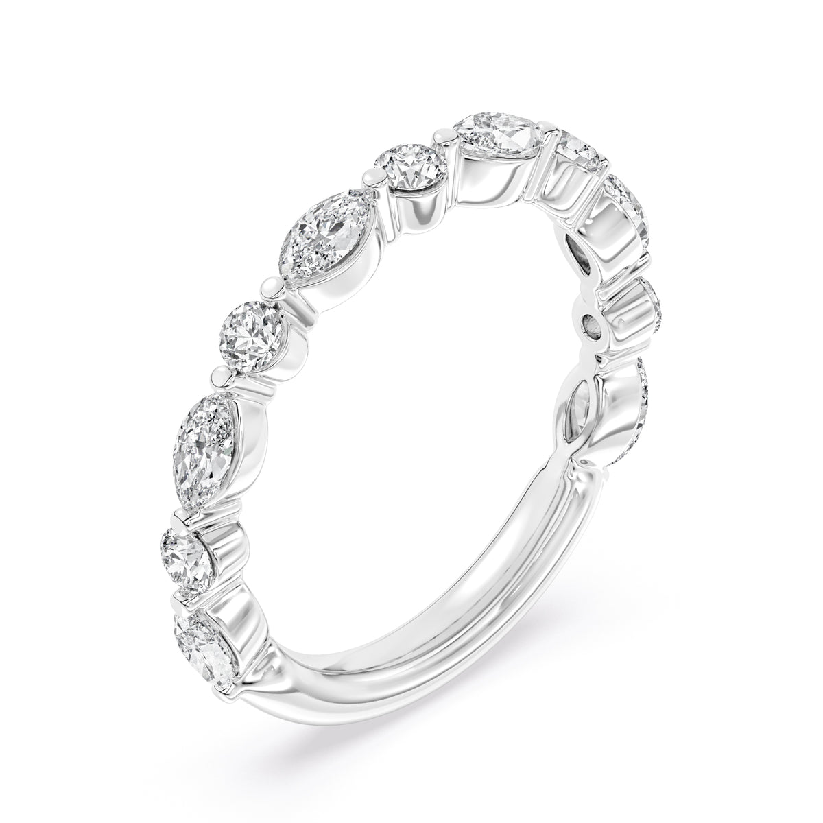 14K White Gold Alternating Lab Grown Diamond Wedding Band