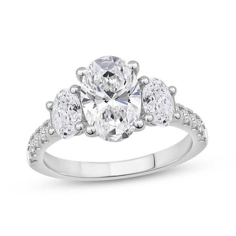 14K White Gold Three Stone Lab Grown Diamond Engagement Ring
