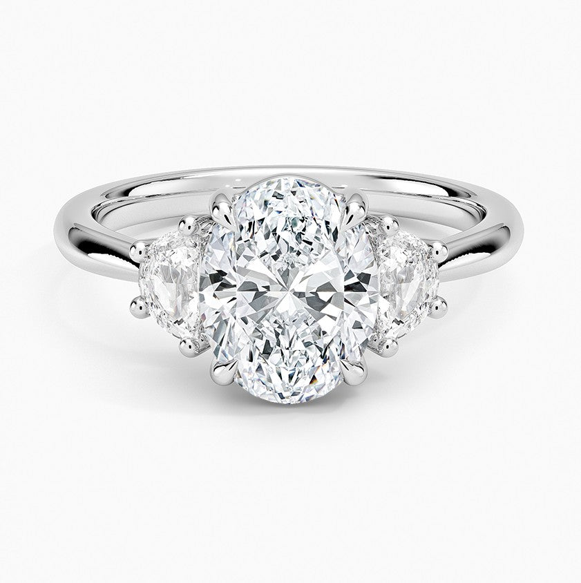 14K White Gold Three Stone Lab Grown Diamond Engagement Ring