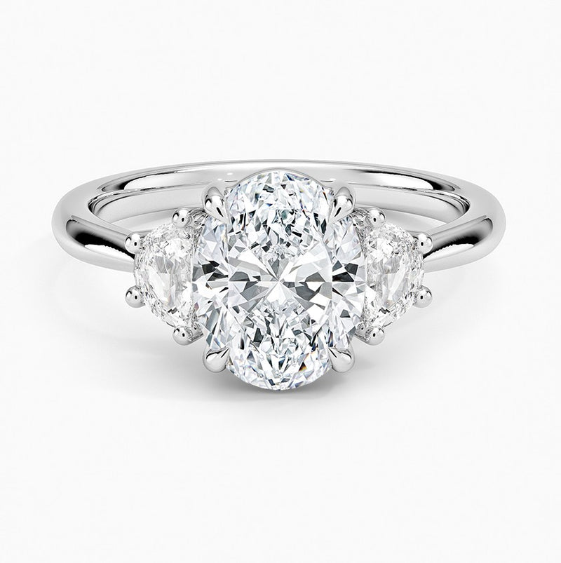 14K White Gold Three Stone Lab Grown Diamond Engagement Ring