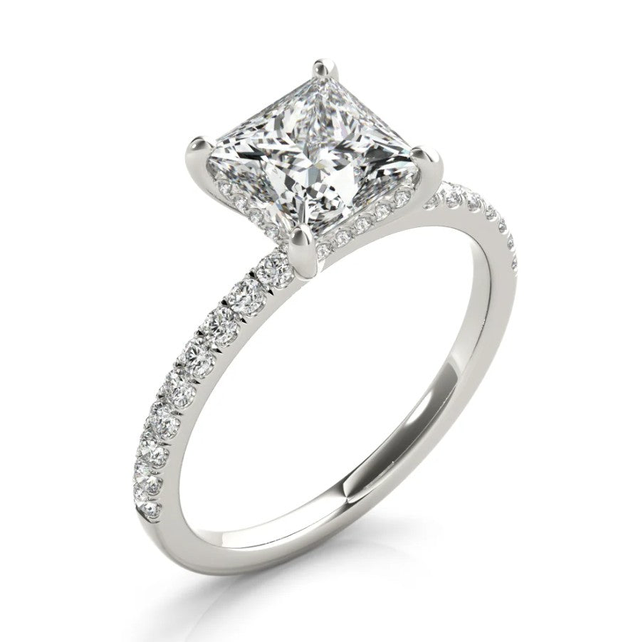 14K White Gold Hidden Halo Lab Grown Diamond Engagement Ring
