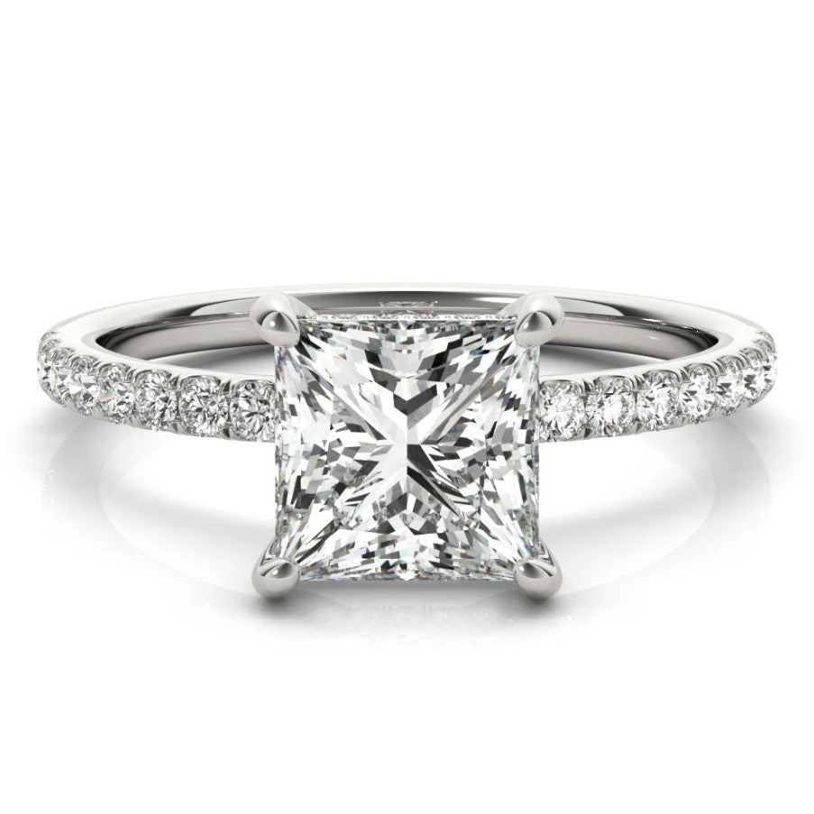 14K White Gold Hidden Halo Lab Grown Diamond Engagement Ring
