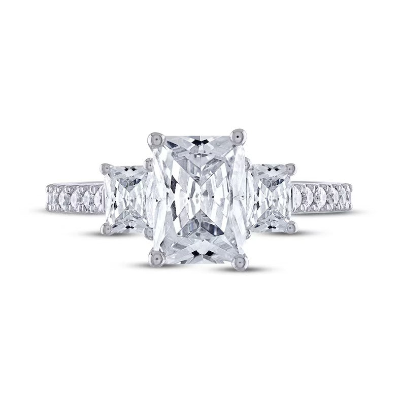 14K White Gold Three Stone Lab Grown Diamond Engagement Ring