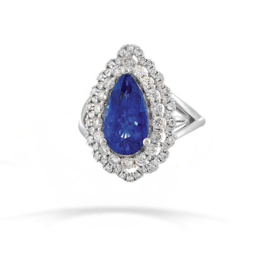 14K White Gold Sapphire And Diamond Fashion Ring